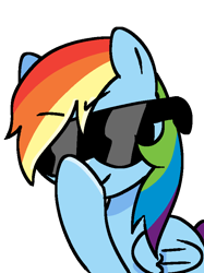 Size: 640x854 | Tagged: safe, artist:omelettepony, rainbow dash, pegasus, pony, g4, drawthread, eyebrows, eyebrows visible through hair, female, folded wings, mare, ponybooru import, simple background, solo, sunglasses, transparent background, wings