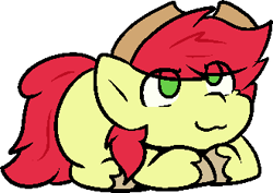 Size: 330x233 | Tagged: safe, alternate character, alternate version, artist:zutcha, bright mac, earth pony, pony, g4, brightabetes, cute, eye clipping through hair, looking up, lying down, male, ponyloaf, prone, simple background, smiling, solo, stallion, transparent background