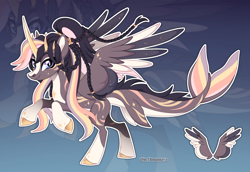 Size: 4502x3090 | Tagged: safe, artist:gkolae, oc, oc only, hybrid, original species, shark, shark pony, horn, rearing, smiling, wings, zoom layer