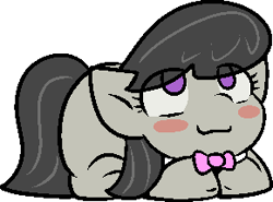 Size: 290x215 | Tagged: safe, alternate character, alternate version, artist:zutcha, octavia melody, earth pony, pony, g4, blush sticker, blushing, cute, eye clipping through hair, female, looking up, lying down, mare, ponyloaf, prone, simple background, smiling, solo, tavibetes, transparent background