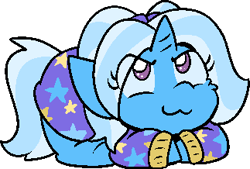 Size: 323x218 | Tagged: safe, alternate character, alternate version, artist:zutcha, trixie, pony, unicorn, g4, alternate hairstyle, babysitter trixie, clothes, cute, diatrixes, eye clipping through hair, female, hoodie, looking up, lying down, mare, ponyloaf, prone, simple background, smiling, solo, transparent background