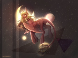 Size: 2828x2121 | Tagged: safe, artist:prettyshinegp, oc, oc only, pegasus, pony, collar, crescent moon, female, flying, high res, leonine tail, mare, moon, pegasus oc, solo, tail, transparent moon