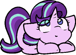 Size: 316x231 | Tagged: safe, alternate character, alternate version, artist:zutcha, starlight glimmer, pony, unicorn, g4, cute, eye clipping through hair, female, glimmerbetes, looking up, lying down, mare, ponyloaf, prone, simple background, smiling, solo, transparent background