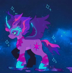 Size: 1440x1472 | Tagged: safe, artist:ariariari.png, twilight sparkle, alicorn, pony, equestria girls, g4, curved horn, equestria girls ponified, galaxy, horn, lyrics in the description, midnight sparkle, ponified, solo