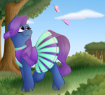 Size: 3300x3000 | Tagged: safe, artist:feather_bloom, oc, oc only, oc:lizzy bluebelle, butterfly, pony, unicorn, cheerleader, cheerleader outfit, clothes, commission, detailed, detailed background, high res, shading, skirt, solo, tree