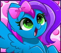 Size: 800x700 | Tagged: safe, artist:kittyrosie, oc, oc only, pegasus, pony, cute, open mouth, open smile, pegasus oc, smiling, solo, wings