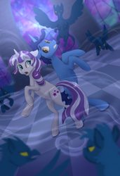 Size: 3250x4750 | Tagged: safe, artist:shaslan, night light, twilight velvet, griffon, pegasus, pony, unicorn, fanfic:blown together: a night light & twilight velvet adventure, g4, bipedal, female, male, mare, stallion