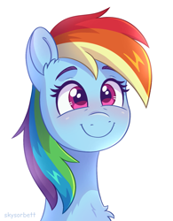 Size: 1127x1447 | Tagged: safe, artist:skysorbett, rainbow dash, pegasus, pony, g4, bust, c:, female, happy, mare, portrait, simple background, smiling, solo, white background