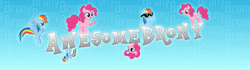 Size: 1123x313 | Tagged: safe, artist:awesomebrony, artist:mixermike622, pinkie pie, rainbow dash, earth pony, pegasus, pony, g4, adobe illustrator, banner, blue background, brony, caption, channel banner, female, flying, frown, glasses, glowing, gradient background, mare, open mouth, pattern, raised hoof, sitting, smiling, spread wings, standing, text, upside down, wings, youtube, youtube banner, youtube link