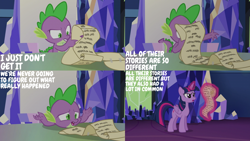 Size: 2000x1125 | Tagged: safe, edit, edited screencap, editor:quoterific, screencap, spike, twilight sparkle, alicorn, dragon, pony, g4, ppov, cutie map, magic, scroll, telekinesis, twilight sparkle (alicorn), twilight's castle