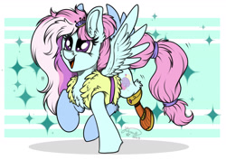 Size: 1920x1358 | Tagged: safe, artist:julunis14, kerfuffle, pegasus, pony, g4, amputee, chest fluff, female, mare, prosthetic leg, prosthetic limb, prosthetics, smiling, solo, spread wings, wings