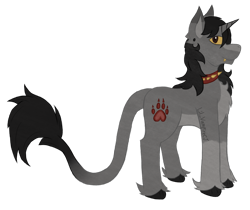 Size: 2821x2370 | Tagged: safe, artist:lil_vampirecj, oc, oc only, pony, unicorn, artfight, chest fluff, collar, digital, digital art, dtpay, fangs, full body, high res, horn, mane, paw print, simple background, solo, spiked collar, transparent background