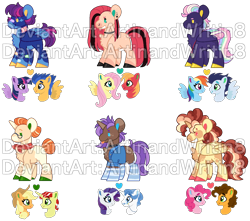 Size: 1330x1175 | Tagged: safe, artist:artinandwritin8, applejack, big macintosh, cheese sandwich, fancypants, flash sentry, flim, fluttershy, pinkie pie, rainbow dash, rarity, soarin', twilight sparkle, oc, alicorn, earth pony, pegasus, pony, unicorn, g4, alicorn oc, base used, chest fluff, choker, clothes, colored hooves, ear piercing, earring, earth pony oc, female, freckles, glasses, heart, horn, jewelry, looking at each other, looking at someone, male, mare, neckerchief, obtrusive watermark, offspring, parent:applejack, parent:big macintosh, parent:cheese sandwich, parent:fancypants, parent:flash sentry, parent:flim, parent:fluttershy, parent:pinkie pie, parent:rainbow dash, parent:rarity, parent:soarin', parent:twilight sparkle, parents:cheesepie, parents:flashlight, parents:flimjack, parents:fluttermac, parents:raripants, parents:soarindash, pegasus oc, piercing, ship:cheesepie, ship:flashlight, ship:flimjack, ship:fluttermac, ship:raripants, ship:soarindash, shipping, simple background, smiling, smiling at each other, socks, stallion, straight, striped socks, studded choker, tongue out, transparent background, twilight sparkle (alicorn), unicorn oc, vest, watermark, whistle, whistle necklace, wings