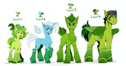 Size: 1200x635 | Tagged: safe, artist:buvanybu, earth pony, pegasus, pony, unicorn, chest fluff, cloven hooves, gatling pea, height difference, peashooter, physique difference, plants vs zombies, ponified, raised hoof, repeater, simple background, snow pea, standing, sternocleidomastoid, white background