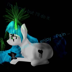 Size: 1280x1280 | Tagged: safe, artist:deadsmoke, derpibooru exclusive, oc, oc only, pony, unicorn, black background, dark, simple background, solo, voodoo doll