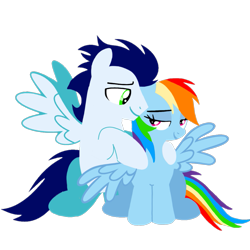 Size: 1099x1099 | Tagged: safe, artist:mlplary6, rainbow dash, soarin', pegasus, pony, g4, boyfriend and girlfriend, duo, female, hug, looking at each other, looking at someone, love, male, mare, ship:soarindash, shipping, simple background, sitting, smiling, smiling at each other, stallion, straight, transparent background, vector