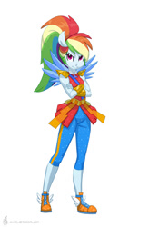 Size: 701x1070 | Tagged: safe, artist:carnifex, rainbow dash, human, pegasus, equestria girls, g4, my little pony equestria girls: legend of everfree, commission, crossed arms, crystal guardian, crystal wings, female, ponied up, simple background, solo, white background, wings
