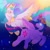 Size: 1440x1440 | Tagged: safe, artist:ariariari.png, princess celestia, twilight sparkle, alicorn, pony, g4, colored hooves, crown, crying, day, duo, glowing, glowing eyes, jewelry, night, regalia, smiling, spread wings, twilight sparkle (alicorn), wings