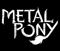 Size: 1070x910 | Tagged: safe, black and white, font, grayscale, horseshoes, logo, metal pony, monochrome, tail, text