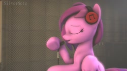 Size: 1280x720 | Tagged: safe, artist:silvernote, oc, oc:emilia starsong, pegasus, pony, 3d, eyes closed, female, headphones, microphone, recording studio, singing, solo, source filmmaker