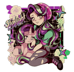 Size: 903x886 | Tagged: safe, artist:granatty, starlight glimmer, human, pony, equestria girls, g4, 90s anime, human ponidox, self paradox, self ponidox, simple background, smiling, solo, transparent background