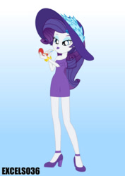 Size: 661x935 | Tagged: safe, artist:excelso36, rarity, human, equestria girls, g4, clothes, female, gradient background, hat, high heels, humanized, lipgloss, makeup, shoes, solo