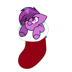 Size: 512x512 | Tagged: artist needed, safe, oc, oc only, oc:emilia starsong, pegasus, pony, christmas, female, holiday, simple background, smol, sock, solo, white background