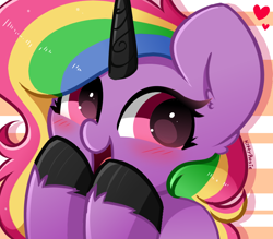 Size: 800x700 | Tagged: safe, artist:kittyrosie, oc, oc only, oc:msanii, pony, unicorn, blushing, commission, cute, horn, looking at you, ocbetes, open mouth, open smile, smiling, smiling at you, solo, unshorn fetlocks