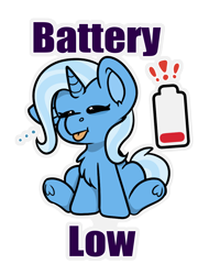 Size: 868x1142 | Tagged: safe, artist:rokosmith26, trixie, pony, unicorn, g4, battery, chest fluff, chibi, cute, diatrixes, drained, eyes closed, female, mare, simple background, sitting, social battery, solo, text, tired, tongue out, transparent background, warning, ych example, your character here