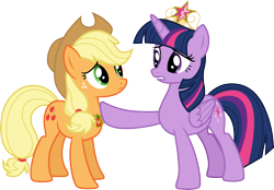 Size: 4309x3000 | Tagged: safe, artist:cloudy glow, applejack, twilight sparkle, alicorn, pony, g4, princess twilight sparkle (episode), .ai available, big crown thingy, element of honesty, element of magic, jewelry, regalia, simple background, transparent background, twilight sparkle (alicorn), vector