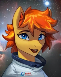 Size: 1623x2048 | Tagged: safe, artist:mrscroup, oc, oc only, pony, astronaut, bust, easa, portrait, solo, space, spacesuit, stars