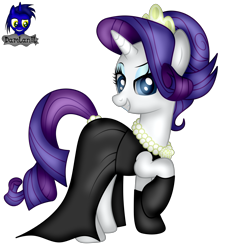 Size: 3840x4154 | Tagged: safe, artist:damlanil, rarity, pony, unicorn, g4, bedroom eyes, breakfast at tiffany's, clothes, collar, crown, dress, eyeshadow, female, grin, horn, implied tail hole, jewelry, makeup, mare, raised hoof, regalia, show accurate, simple background, smiling, socks, solo, tail, transparent background, vector