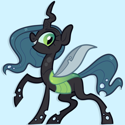 Size: 5000x5000 | Tagged: safe, artist:pilesofmiles, queen chrysalis, changeling, insect, g4, antagonist, blue background, cute, insect wings, show accurate, simple background, solo, villainess, wings