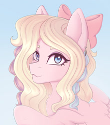 Size: 2573x2907 | Tagged: safe, artist:tanatos, oc, oc only, pegasus, pony, blonde hair, blue eyes, bust, high res, long hair, looking at you, pegasus oc, portrait, ribbon