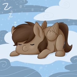 Size: 1000x1000 | Tagged: safe, artist:maravor, oc, oc:mazz, pony, unicorn, cloud, cute, sleeping, solo