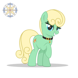 Size: 2500x2500 | Tagged: safe, artist:r4hucksake, oc, oc only, oc:golden pistachio, earth pony, pony, collar, eyeshadow, female, high res, looking at you, makeup, mare, raised hoof, simple background, solo, story included, transparent background