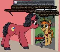 Size: 823x714 | Tagged: safe, artist:thebathwaterhero, oc, oc only, oc:acorn cap, oc:bath, earth pony, pony, cookie, duo, earth pony oc, female, filly, filly guides, foal, food, girl scout, male, stallion