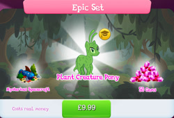 Size: 1263x857 | Tagged: safe, gameloft, idw, plant pony, g4, my little pony: magic princess, bundle, bush, costs real money, english, epic set, gem, idw showified, mobile game, numbers, plant, plant creature pony, sale, solo, spaceship, text, unnamed character