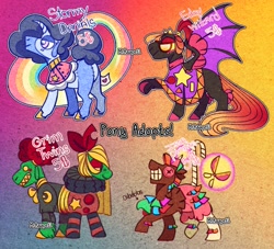 Size: 1695x1536 | Tagged: safe, artist:mrraapeti, oc, bat pony, piñata pony, pony, adoptable, adoptable open, gradient background, piñata, rainbow, siblings, twins