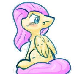 Size: 893x895 | Tagged: safe, artist:zutcha, fluttershy, pegasus, pony, g4, blushing, cute, female, floppy ears, mare, shyabetes, simple background, sitting, sketch, solo, white background