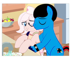 Size: 3500x3000 | Tagged: safe, alternate character, alternate version, artist:yesic01, oc, oc only, pony, base used, cheek kiss, duo, female, high res, kissing, kitchen, male, mare, stallion