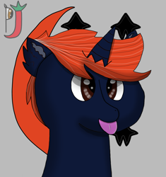 Size: 2637x2801 | Tagged: safe, artist:paprika jenkins, oc, oc only, oc:fizark catto, pony, unicorn, :p, art trade, bust, high res, male, manebooru, solo, tongue out, watermark