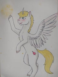 Size: 960x1280 | Tagged: safe, artist:mistycalstarr, oc, oc only, oc:kionagdl, alicorn, pony, bipedal, solo, standing on two hooves, stars, traditional art