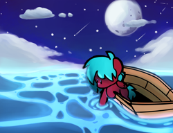 Size: 2600x2000 | Tagged: safe, artist:ronin20181, oc, oc only, pegasus, pony, boat, high res, moon, night, ocean, shooting star, solo, stars, water