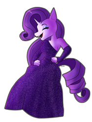 Size: 1666x2212 | Tagged: safe, artist:tysobro, rarity, unicorn, anthro, g4, clothes, dress, eyes closed, female, hand on hip, happy, open mouth, open smile, simple background, smiling, solo, white background