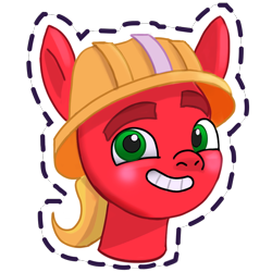 Size: 1024x1024 | Tagged: safe, gameloft, sprout cloverleaf, earth pony, pony, g5, my little pony: mane merge, official, blushing, clothes, cute, grin, hard hat, hat, looking at you, male, simple background, smiling, smiling at you, solo, sproutbetes, stallion, sticker, transparent background, when he smiles