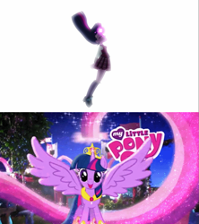 Size: 1253x1412 | Tagged: safe, sci-twi, twilight sparkle, alicorn, human, pony, equestria girls 10th anniversary, equestria girls, g4, magical mystery cure, my little pony equestria girls: friendship games, alicorn transformation, alicornified, alternate scenario, big crown thingy, clothes, crystal prep academy uniform, crystal princess celebration, element of magic, female, jewelry, long socks, magical mystery cure 10th anniversary, mare, race swap, regalia, school uniform, sci-twilicorn, spread wings, transformation, twilight sparkle (alicorn), wings