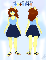 Size: 1080x1387 | Tagged: safe, artist:scarlet-spectrum, oc, oc only, oc:lucy harmony, pegasus, anthro, plantigrade anthro, breasts, cleavage, clothes, commission, female, reference sheet, sandals, skirt, solo, tank top, wingless, wingless anthro