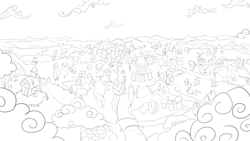 Size: 1280x720 | Tagged: safe, artist:maren, g4, 2013, cloud, doodle, grayscale, monochrome, no pony, old art, ponyville, scenery