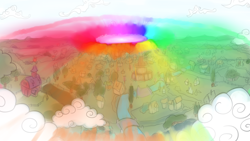 Size: 1280x720 | Tagged: safe, artist:maren, g4, 2013, cloud, doodle, no pony, old art, ponyville, scenery, sonic rainboom